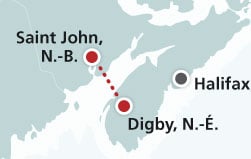 Map of Saint John, Nouveau-Brunswick to Digby, Nouvelle-Écosse route